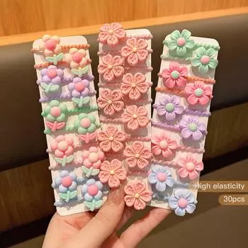 30 милых маленьких девочек с цветочными повязками и детскими кольцами для волос, подходящими для ежедневного использования в качестве аксессуаров для волос