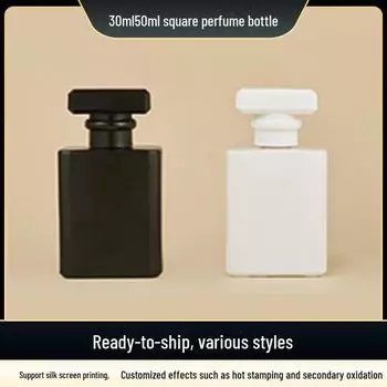 «30 мл/50 мл матово-черный и прозрачный квадратный стеклянный флакон для духов с хрустальной винтовой крышкой» 30ml, transparent cover, gold spray прозрачный