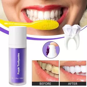 30 мл фиолетовая зубная паста для отбеливания зубов, удаление пятен на зубах, уход за деснами, глубокая очистка, корректор цвета, осветляющая зубная паста 1pc