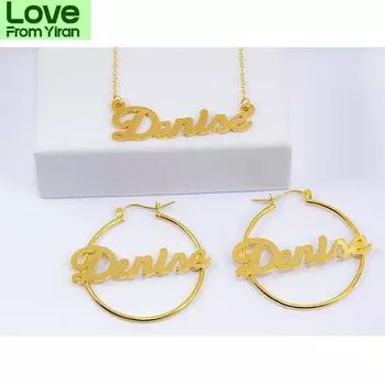 30 мм -100 мм индивидуальные серьги-кольца из бамбука индивидуальные именные серьги в бамбуковом стиле индивидуальные серьги с надписями в стиле хип-хоп секси золотой