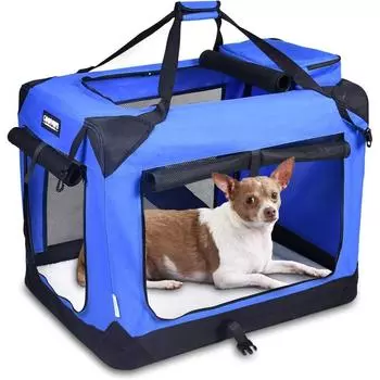 30 Мягкая переноска для домашних животных, 3-дверная складная переноска для путешествий с ремнями и флисовым ковриком для собак и кошек Large