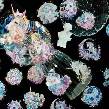 30 Наклеек с волшебными единорогами, питомцами, бронзовые, лазерные, прозрачные, декоративные, стеклянные, мультяшные наклейки