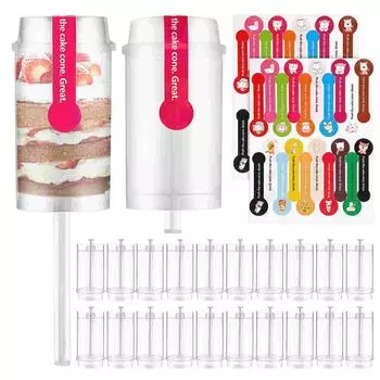 30 Pcs Cake Cone Push Pops with Lids Stickers Candy Molds Bulk Shooter Push-up Containers Baking Mold/cake