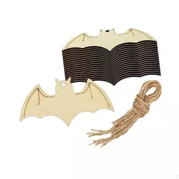 30 Pieces Halloween Bat Wooden Cutouts Tree Decoration with Rope Gift Tags Hanging Wood Slices