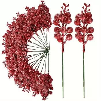 30 Pieces Sparkling Berry Stems, Artificial Cranberry Branches, New Year Valentine s Day Ornaments, DIY Wreath Crafts Gifts Holiday Home Decoration красный