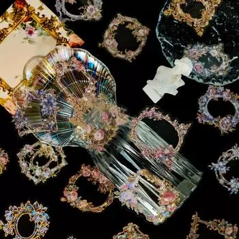 30 Ретро Рамка для Цветка Бронзовый ПЭТ Стикер Серия Цветы Лазерный Декоративный Чашка для Воды Анти