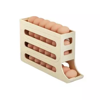 30 сеток, ящик для хранения яиц в холодильнике, пластиковый компактный автоматический прокручиваемый держатель для яиц, большая емкость, выделенный бежевый