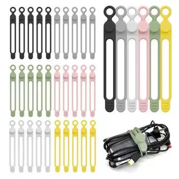 30 шт. 106 мм силиконовые стяжки для кабелей наушников, телефона, зарядного устройства, компьютера, шнура питания, ремешок для связывания, многоразовый эластичный органайзер для проводов