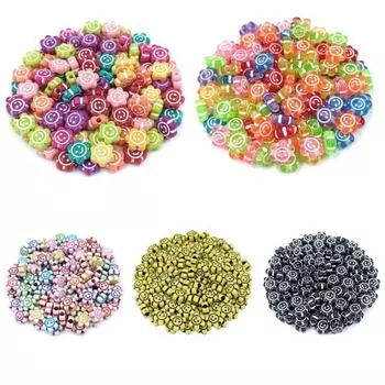 30 шт 10 мм разноцветные бусины в виде цветка и улыбки, модные аксессуары для самостоятельного изготовления браслетов Solid Color