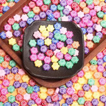 30 шт 10 мм разноцветные бусины в виде цветка и улыбки, модные аксессуары для самостоятельного изготовления браслетов Solid Color