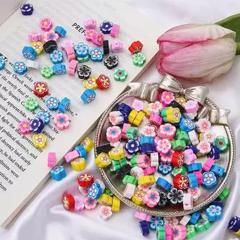 30 шт. 10x4 мм бусины из полимерной глины в форме цветка для изготовления ювелирных изделий своими руками, браслет, ожерелье чёрный