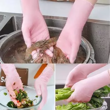 30 шт 12-дюймовые удлиненные и утолщенные одноразовые голые нитриловые перчатки для общественного питания, выпечки, охраны труда, водонепроницаемые прочные резиновые перчатки L розовый