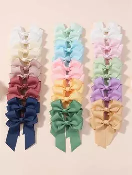 30 шт. 3,35 Однотонные заколки-бантики для волос для маленьких девочек Милые гросгрейновые заколки-бантики с длинными лентами Головные уборы Аксессуары для волос