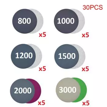 30 шт. 3 дюйма/75 мм на липучке для влажной/сухой обработки 800, 1000, 1200, 1500, 2000, 3000 шлифовальных дисков