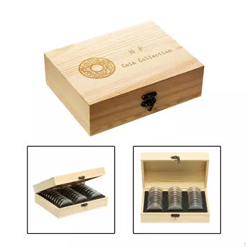 30 шт., 51 мм, капсулы для монет, контейнер для дисплея, деревянный ящик для хранения