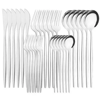 30 шт./6 компл. столовая посуда золотые ножи вилка десерт кофейные чайные ложки ложки набор столового серебра столовые приборы из нержавеющей стали кухонная посуда серебряный