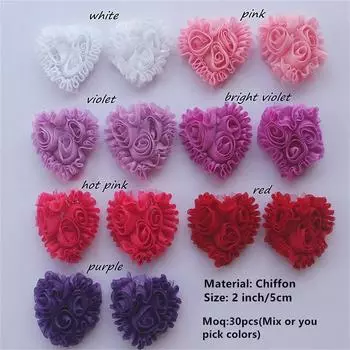 30 шт. 7 см Потертые шифоновые розетки Сердце для детской одежды Платье Комбинезон Швейные принадлежности Шифоновый цветок для повязки на голову для девочек