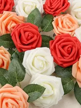 30 шт. 8 см искусственные розы из пены со стеблями розы из пены цветы для свадебного душа свадебные центральные украшения для праздничного стола оранжевый