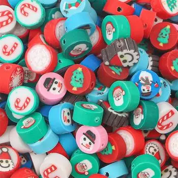 30 шт. 9-10 мм Рождественская серия бусины из полимерной глины разноцветные плоские круглые свободные бусины для изготовления ювелирных изделий DIY очаровательное украшение 9~10mm 30pcs