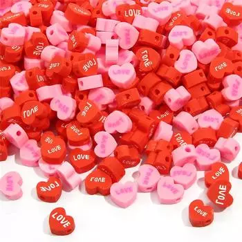 30 шт. 9x8 мм красные/розовые бусины в форме сердца с ЛЮБОВЬЮ из полимерной глины для изготовления ювелирных изделий, аксессуары «сделай сам» розовый