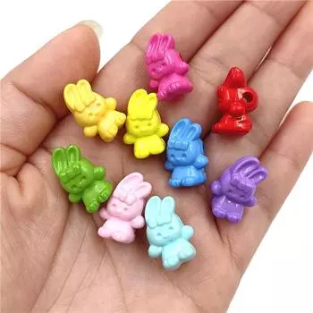 30 шт. акриловые бусины с мультяшным кроликом, кулон с кроликом, детские ювелирные изделия, однотонные украшения для волос ручной работы, аксессуары разноцветный