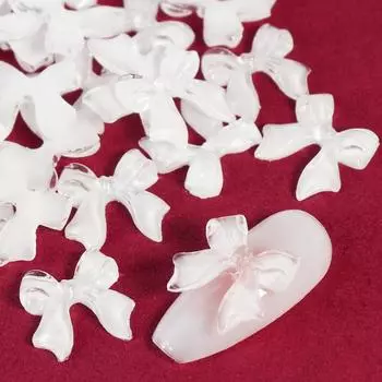 30 шт., белая конфетная лента, банты, 3D подвески для дизайна ногтей, прозрачные желеобразные стразы, аксессуары для ногтей, детали для украшения маникюра «сделай сам»