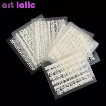 30 шт., белые кружевные наклейки для ногтей, 3D смешанный дизайн, переводная наклейка для ногтей, украшение «сделай сам» для ногтей чёрный