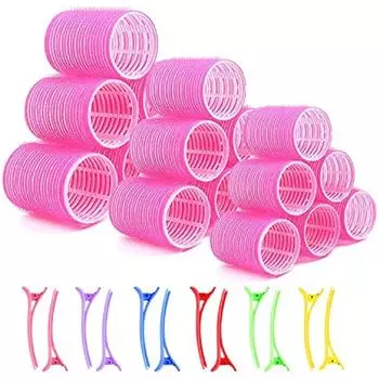 30 шт. большие бигуди, розовые бигуди для коротких волос, бигуди для длинных волос 44 мм, 36 мм, 25 мм, бигуди, с 12 зажимами для утиного клюва, подходят для женщин и детей 20x20x3cm