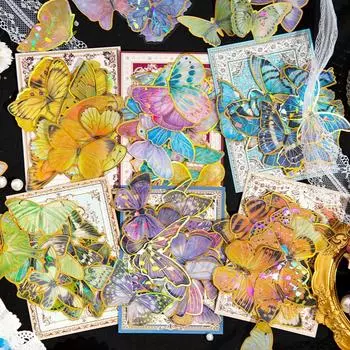 30 шт. бронзовые ПЭТ-наклейки-бабочки, красочные необычные лазерные наклейки для Jounery Bullet Scrapbooing