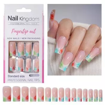 30 шт. Длинные квадратные типсы для ногтей с французским маникюром, накладные ногти из глянцевого акрила, наклейки для ногтей, маникюр, декор для ногтей для женщин 3