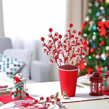 30 шт., искусственные фрукты, снежные матовые красные ягоды, стебли, реалистичные яркие цвета, украшения для рождественской елки, поделки своими руками 30PCS