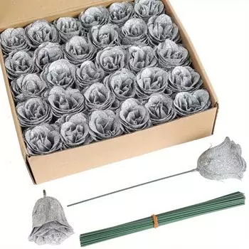 30 шт. искусственных золотых роз ко Дню святого Валентина, блестящие розы, золотые цветы, искусственные розы со стеблями для поделок, свадебных букетов, вечеринок, домашнего декора золотой