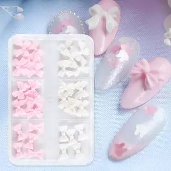 30 шт. Kawaii 3D Bow Nail Charms White Pink EPDM Стразы для украшения ногтей для корейского маникюра своими руками