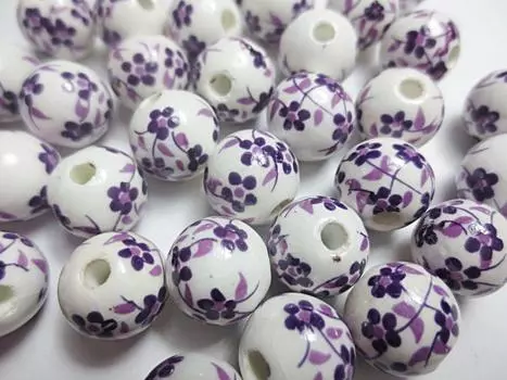 30 шт. керамические бусины керамические круглые бусины с цветочным узором фиолетовые 12 мм материалы для рукоделия Huey h696