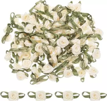 30 шт. Кофейные ленточные розы Мини-розы для рукоделия Маленькие атласные бантики Розы Искусственные цветы. бежевый