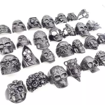 30 шт. кольца с черепом в стиле панк для мужчин черного цвета модные украшения