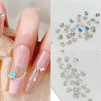 30 шт./компл. Декор для ногтей 3D блестящие сверкающие мини-стразы для ногтей аксессуары хрустальная бабочка подвеска для ногтей разноцветный