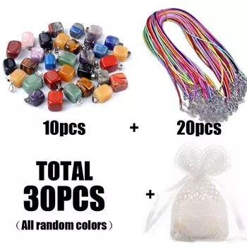 30 шт./компл. подвеска с кристаллами из натурального камня, разноцветные квадратные подвески неправильной формы с цепочкой из кожаного шнура, ювелирные аксессуары для ожерелья своими руками 12-16 мм 12-16mm