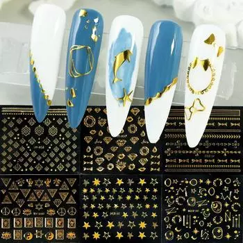30 шт./компл. золотые наклейки для ногтей в виде пентаграммы, звезды, луны, геометрические наклейки для самостоятельного украшения ногтей, принадлежности для стилистов по маникюру