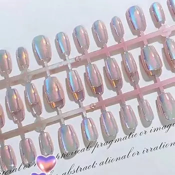 30 шт., кошачий глаз, пресс для ногтей, лазерное украшение в виде бабочки, накладные ногти, короткие, с полным покрытием, накладные ногти, носимый маникюр, кончик ногтя, искусственная наклейка для дизайна ногтей