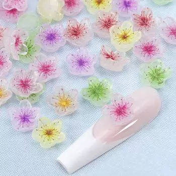 30 шт., красочные цветы, подвески для дизайна ногтей, 8 мм, смола, цветы сливы, стразы, украшения для ногтей, аксессуары, принадлежности для маникюра «сделай сам», запасные части