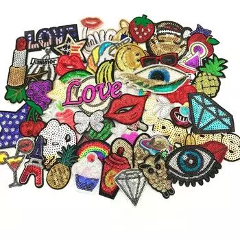 30 шт./лот, утюжок или пришитые пайетки, вышитые нашивки, мотив, аппликация, набор, скрапбукинг, стиль выкупа