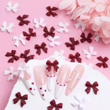 30 шт. микс красных бантиков-гвоздиков для ногтей, симпатичные 3D-ленточки, белые украшения для ногтей, смоляные стразы для дизайна ногтей для креативного дизайна ногтей, принадлежности