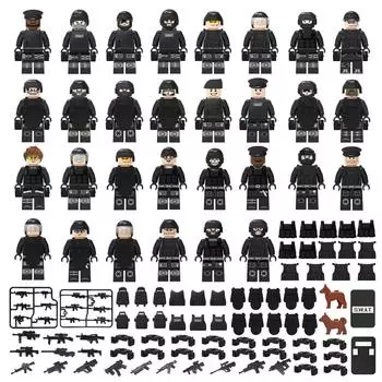 30 шт. MOC черный SWAT, строительный блок, фигурка спецназа, фигурка военной полиции, набор игрушек
