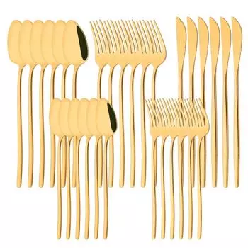 30 шт./набор из нержавеющей стали, зеркальный золотой столовый набор, нож, десертная вилка, ложка, набор столовых приборов, кухонные столовые приборы, набор столового серебра