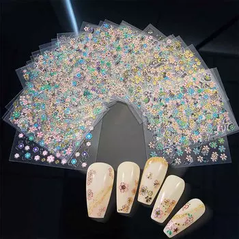 30 шт./набор летних розовых/голубых цветочных наклеек для украшения ногтей бабочка роза 3D самоклеящиеся наклейки слайдеры для ногтей принадлежности