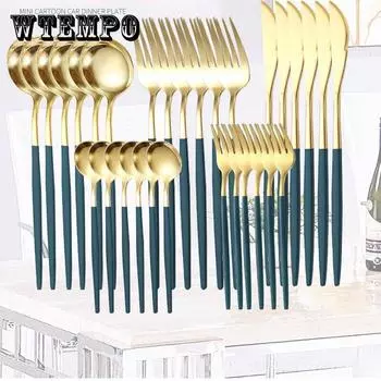 30 шт., набор столовых приборов черного золота, палочки для еды, нож, вилка, ложка, золотая нержавеющая сталь, корейский набор посуды, роскошный набор посуды