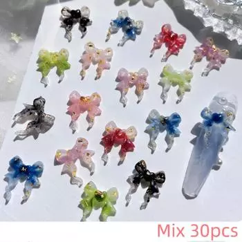 30 шт. Новая лента из золотой фольги с бантиком для дизайна ногтей, ювелирные изделия, лед, прозрачный градиент, жидкий бант, смешанный цвет, смола для дизайна ногтей, алмаз, профессиональные инструменты для дизайна ногтей 30pcs