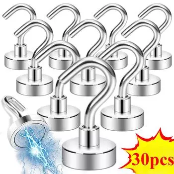 30 шт. Новые металлические магнитные крючки настенные сверхпрочные сильные магнитные крючки для холодильника ключи вешалка для пальто для кухни ванная комната 10mm-1pcs