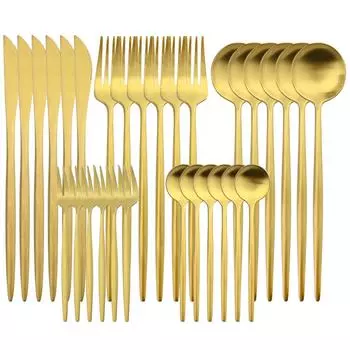 30 шт., нож, вилка, ложки, чайная ложка, столовые приборы, золотой набор посуды, посуда из нержавеющей стали 18/10, столовые приборы в западном стиле, кухонное серебро, столовые приборы серебряный